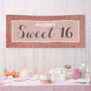 Sweet 16 Rose Gold Glitzer Personalisiert Banner