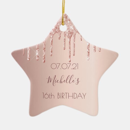 Sweet 16 Rose Gold Glitzer rosa Keramik Ornament (Vorne)