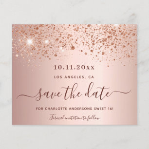 Sweet 16 Rose Gold Glitzer Save the Date Flyer