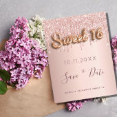 Sweet 16 Rose Gold Glitzer Save the Date pink Ankündigungspostkarte