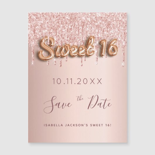 Sweet 16 Rose Gold Glitzer Save the Date pink Magnetkarte (Vorderseite)