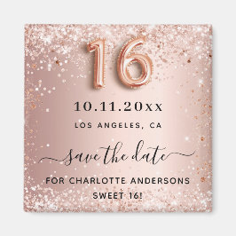 Sweet 16 Rose Gold Glitzer Staub Save the Date Magnet