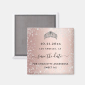 Sweet 16 Rose Gold Glitzer Tiara Save the Date Magnet (Vorderseite/Rückseite)