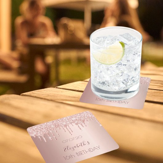 Sweet 16 Rose Gold Glitzer Tropfen erröten Rechteckiger Pappuntersetzer