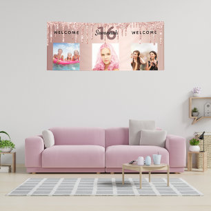 Sweet 16 Rose Gold Glitzer Tropfen Foto Party Banner