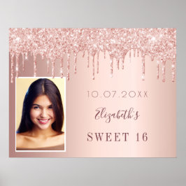Sweet 16 Rose Gold Glitzer Tropfen Foto Poster