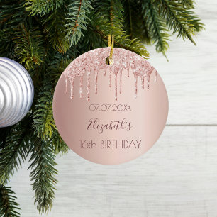 Sweet 16 Rose Gold Glitzer Tropfen Keramik Ornament