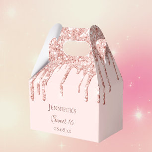 Sweet 16 Rose Gold Glitzer Tropfen Name Party Geschenkschachtel