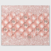 Sweet 16 Rose Gold Glitzer Tropfen Rosa Luxus Geschenkpapier (Flach)