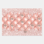 Sweet 16 Rose Gold Glitzer Tropfen Rosa Luxus Geschenkpapier Set (Vorderseite)