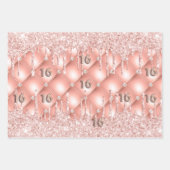 Sweet 16 Rose Gold Glitzer Tropfen Rosa Luxus Geschenkpapier Set (Vorderseite 3)
