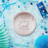 Sweet 16 Rose Gold Glitzer Tropfen Script Geburtst Pappteller (Party)