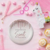 Sweet 16 Rose Gold Glitzer Tropfen Script Geburtst Pappteller (Party)