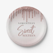 Sweet 16 Rose Gold Glitzer Tropfen Script Geburtst Pappteller (Vorderseite)