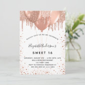 Sweet 16 Rose Gold Glitzer weiß Einladung (Stehend Vorderseite)