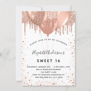 Sweet 16 Rose Gold Glitzer weiß Einladung