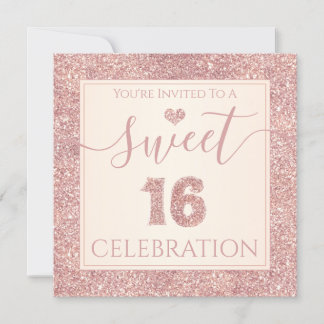 Sweet 16 Rose Gold Imitate Glitzer Geburtstagspart Einladung