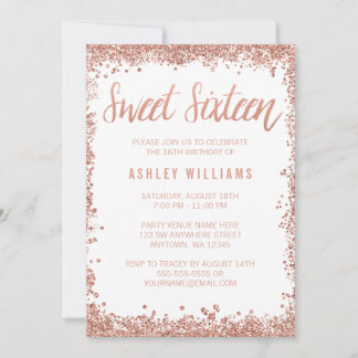 Sweet 16 Rose Gold Imitate Glitzer Geburtstagspart Einladung