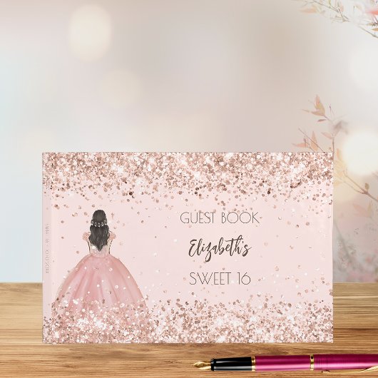 Sweet 16 Rose Gold Kleid Confetti Gästebuch