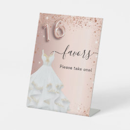 Sweet 16 Rose Gold Kleid Gastgeschenke Sockelschild