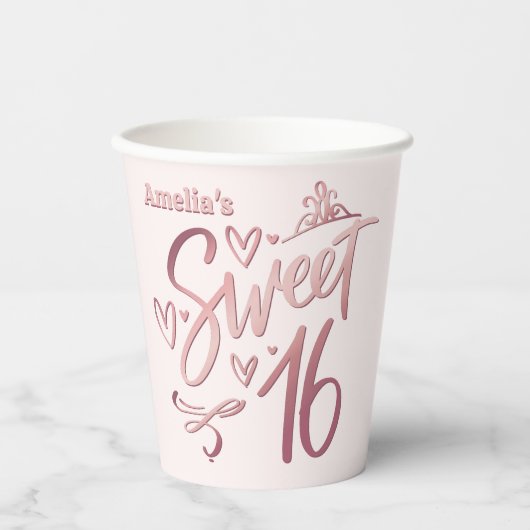 Sweet 16 Rose Gold Pappbecher (Vorderseite)