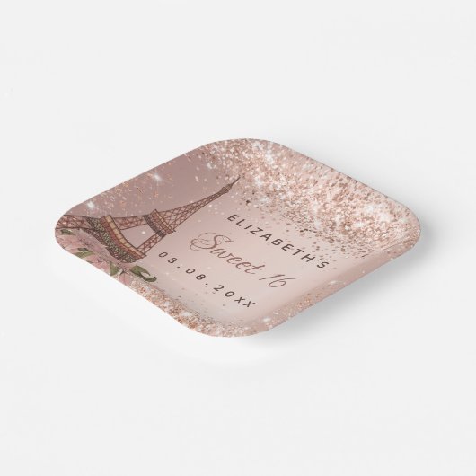 Sweet 16 Rose gold Paris Eiffelturm Pappteller (Gewinkelt)