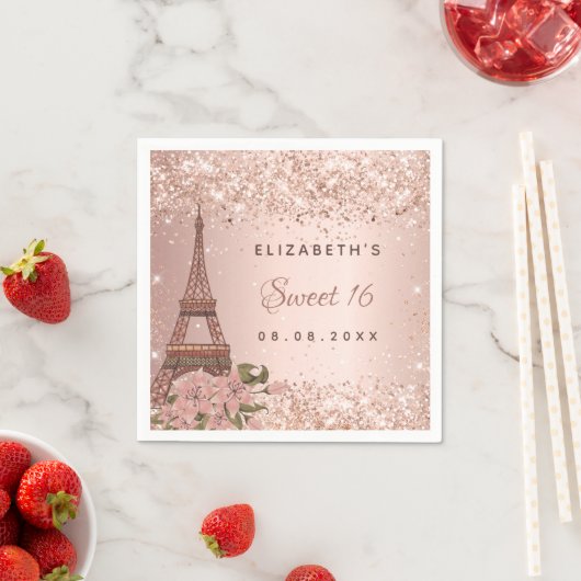 Sweet 16 Rose gold Paris Eiffelturm Serviette (Beispiel)
