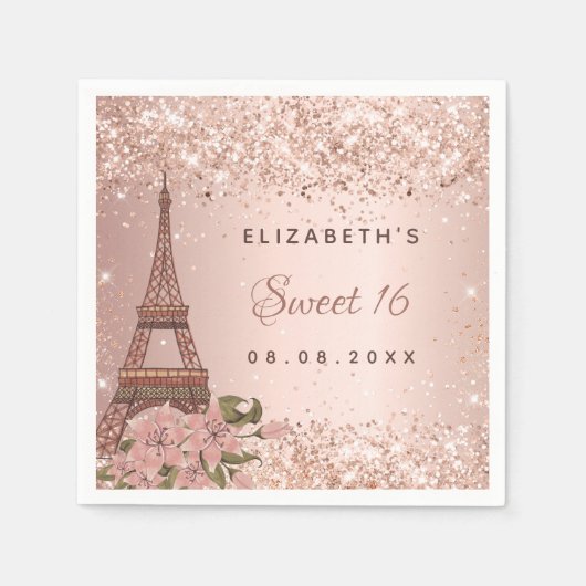 Sweet 16 Rose gold Paris Eiffelturm Serviette (Vorderseite)