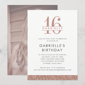 Sweet 16 Rose Gold Pink Glitzer Geburtstag Foto Einladung