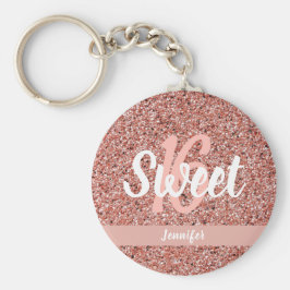 Sweet 16 Rose Gold Pink Glitzer Name Gastgeschenk Schlüsselanhänger