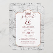 Sweet 16 Rose Gold Princess Crown White Marmor Einladung (Vorne/Hinten)