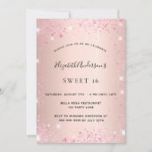 Sweet 16 Rose Gold Rosa Glitzer glamourös Einladung (Vorderseite)