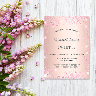 Sweet 16 Rose Gold Rosa Glitzer glamourös Einladung
