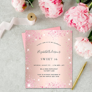 Sweet 16 Rose Gold Rosa Glitzer Haushaltsausschrei Flyer