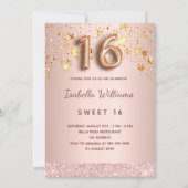 Sweet 16 Rose Gold Rosa Sterne Drehbuch Einladung (Vorderseite)