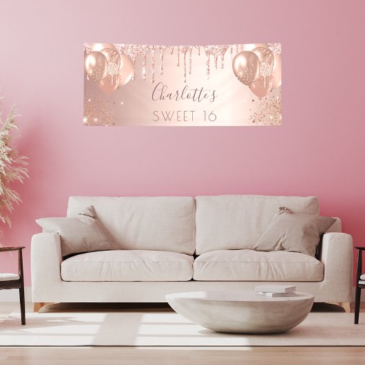 Sweet 16 Rose Gold Rosa Tropfen Ballons willkommen Banner