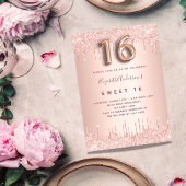 Sweet 16 Rose Gold Rosa Tropfen Einladung