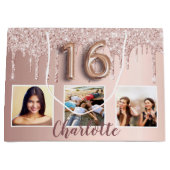 Sweet 16 Rose Gold Rosa Tropfen Foto Monogramm Große Geschenktüte (Vorderseite)