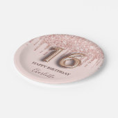 Sweet 16 Rose Gold Rosa Tropfen Pappteller (Schrägansicht)