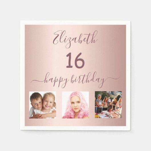 Sweet 16 Rose Gold Rose Foto Serviette (Vorderseite)