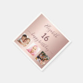 Sweet 16 Rose Gold Rose Foto Serviette (Ecke)