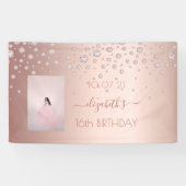 Sweet 16 Rose Gold Roush Foto Diamanten Banner (Horizontal)