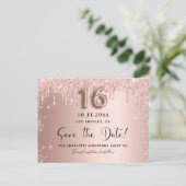 Sweet 16 Rose Gold Save the Date Ankündigungspostkarte (Stehend Vorderseite)