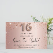 Sweet 16 Rose Gold Save the Date Karte (Stehend Vorderseite)