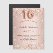 Sweet 16 Rose Gold Schwarz Glitzer Magnet Einladun (Vorne/Hinten)