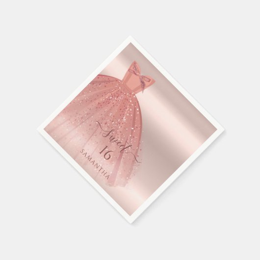 Sweet 16 Rose Gold Script Glam Birthday Paper Serviette (Ecke)