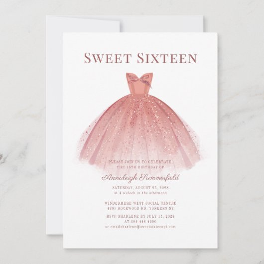 Sweet 16 Rose Gold Script Modern Einladung (Vorderseite)