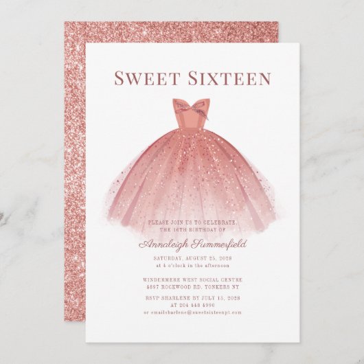 Sweet 16 Rose Gold Script Modern Einladung (Vorne/Hinten)