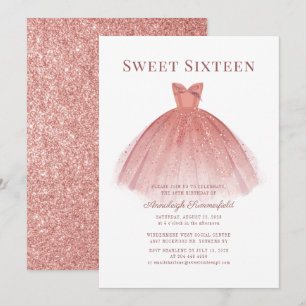 Sweet 16 Rose Gold Script Modern Einladung