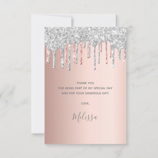 Sweet 16 Rose Gold Silber Glitzer Foto Dankeskarte (Rückseite)